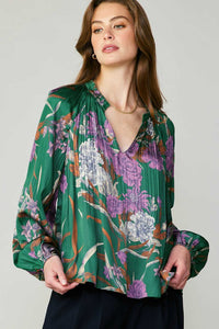 Pleated Floral Blouse
