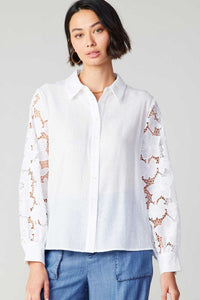 Floral Lace Sleeve Button Up Shirt