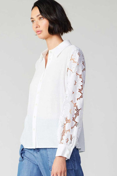 Floral Lace Sleeve Button Up Shirt