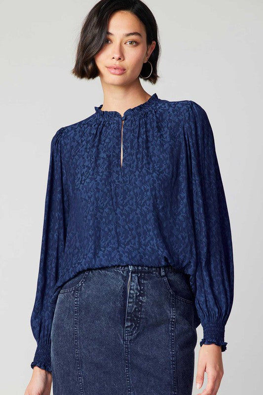 Jacquard Print Button Blouse