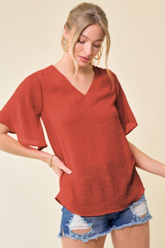Flutter Sleeve V-Neck Top