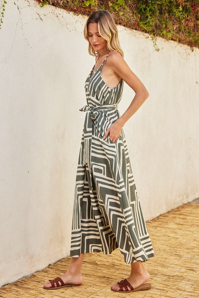 Belted Abstract Line Dress