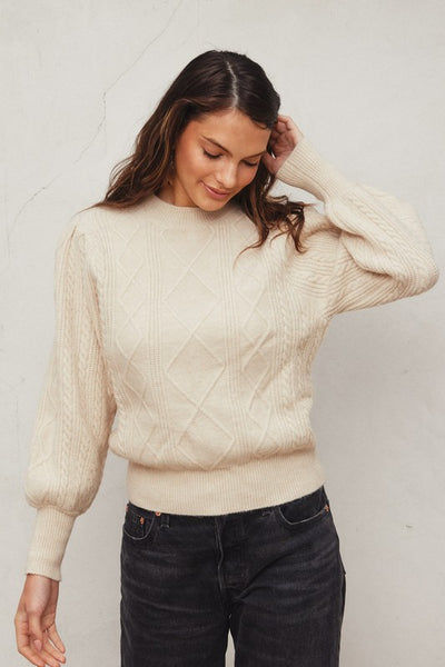 Bubble Sleeve Cable Knit Sweater