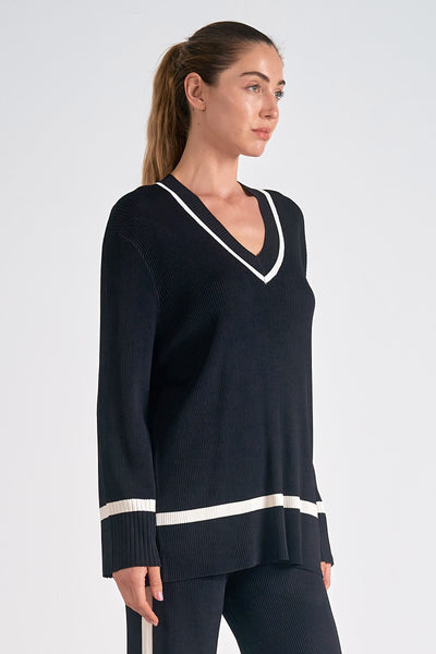 Contrast Trim V-Neck Sweater