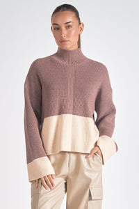 Colorblock Ribbed Mockneck Sweater