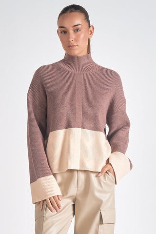 Colorblock Ribbed Mockneck Sweater