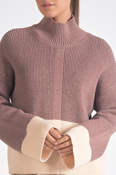 Colorblock Ribbed Mockneck Sweater