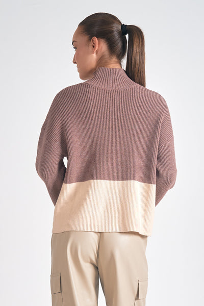 Colorblock Ribbed Mockneck Sweater