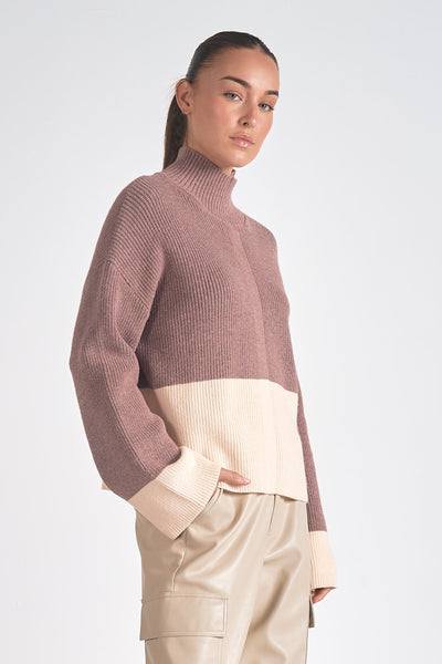 Colorblock Ribbed Mockneck Sweater