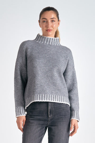 Stitch Detail Mockneck Sweater - 2 Colors