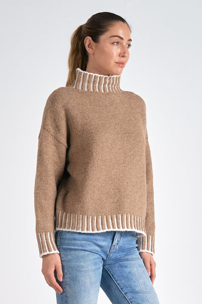 Stitch Detail Mockneck Sweater - 2 Colors