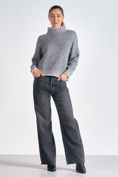 Stitch Detail Mockneck Sweater - 2 Colors