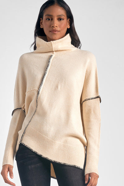 Asymmetric Contrast Stitch Sweater