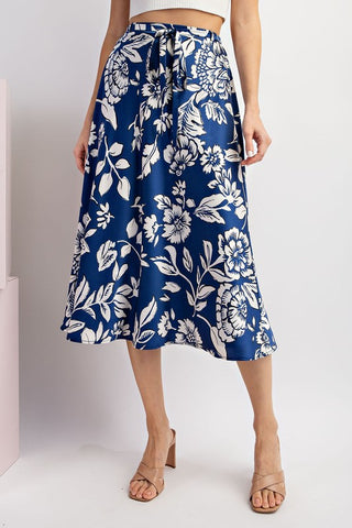 Floral Satin Midi Skirt