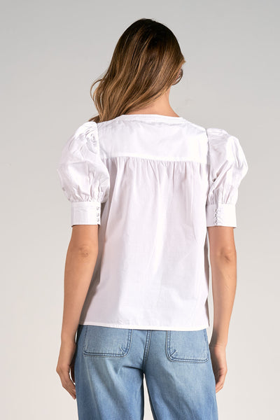 Woven Detail Puff Sleeve Top