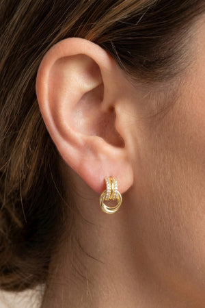 Gold Dipped Pave Ring Link Earrings
