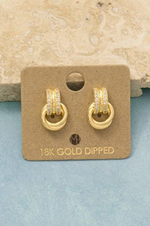 Gold Dipped Pave Ring Link Earrings