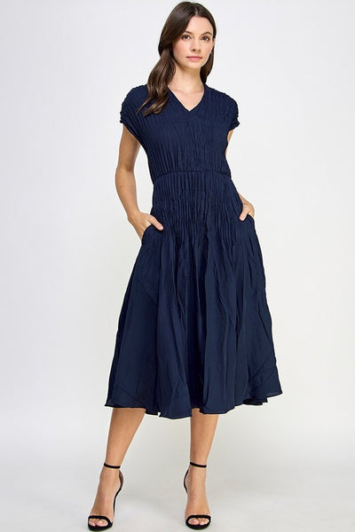 Crinkle Cap Sleeve Midi Dress