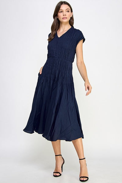 Crinkle Cap Sleeve Midi Dress