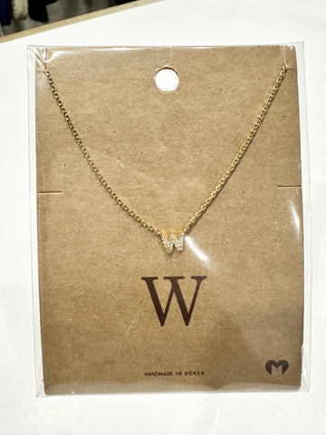 W Rhinestone Initial Necklace