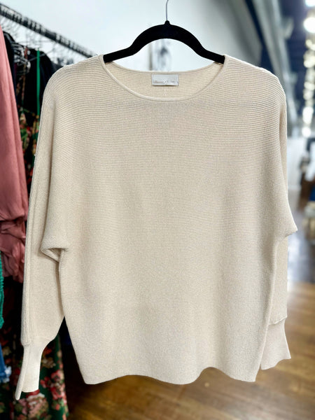 Ribbed Dolman Shimmer Sweater