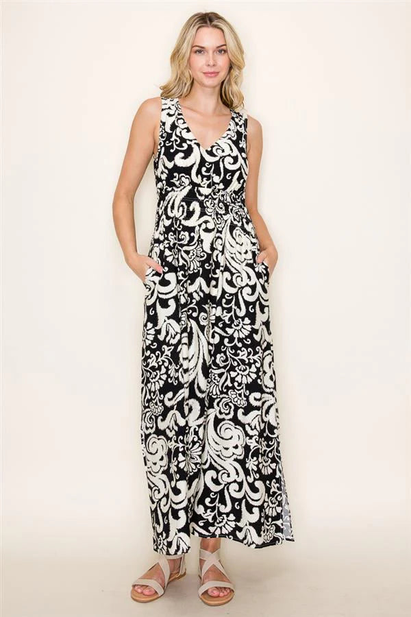 Contrast Floral Swirl Maxi Dress