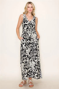 Contrast Floral Swirl Maxi Dress