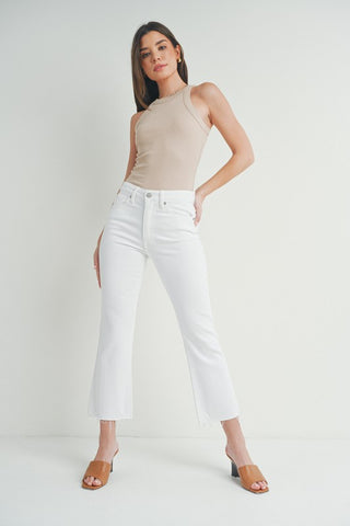 Distressed Hem Cropped Flare Jeans