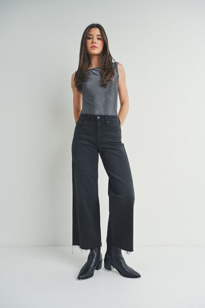 Raw Hem Slim Wide Leg Jeans