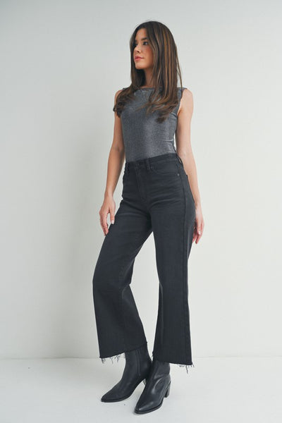 Raw Hem Slim Wide Leg Jeans