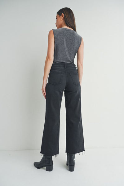 Raw Hem Slim Wide Leg Jeans