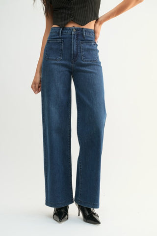 Mini Patch Pocket Wide Leg Jeans