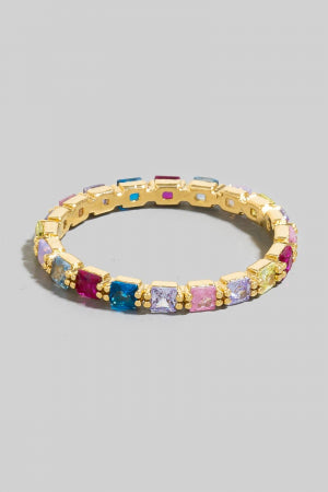 Gold Dipped Multicolor Square Stone Band Ring