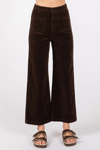 Corduroy Patch Pocket Wide Leg Pants