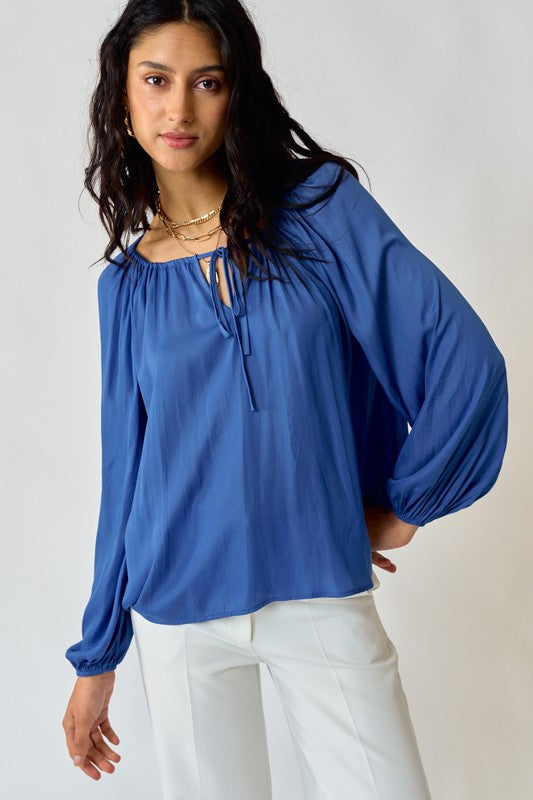 Shirred Tie Blouse