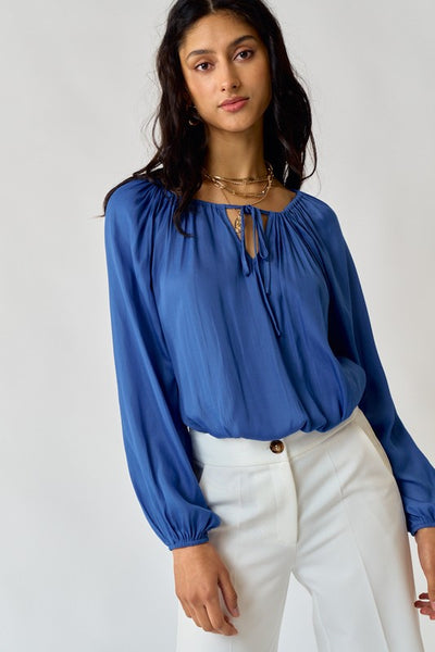 Shirred Tie Blouse