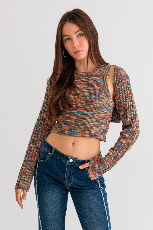 Two Piece Space Dye Sweater