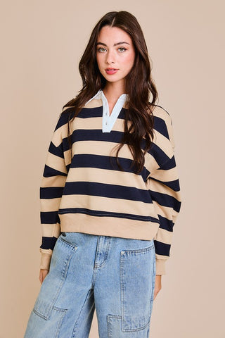 Rugby Stripe Collared Top