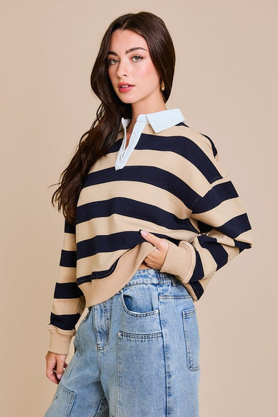 Rugby Stripe Collared Top