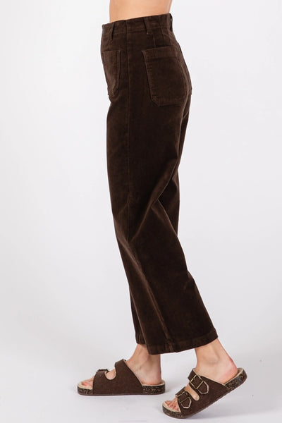Corduroy Patch Pocket Wide Leg Pants