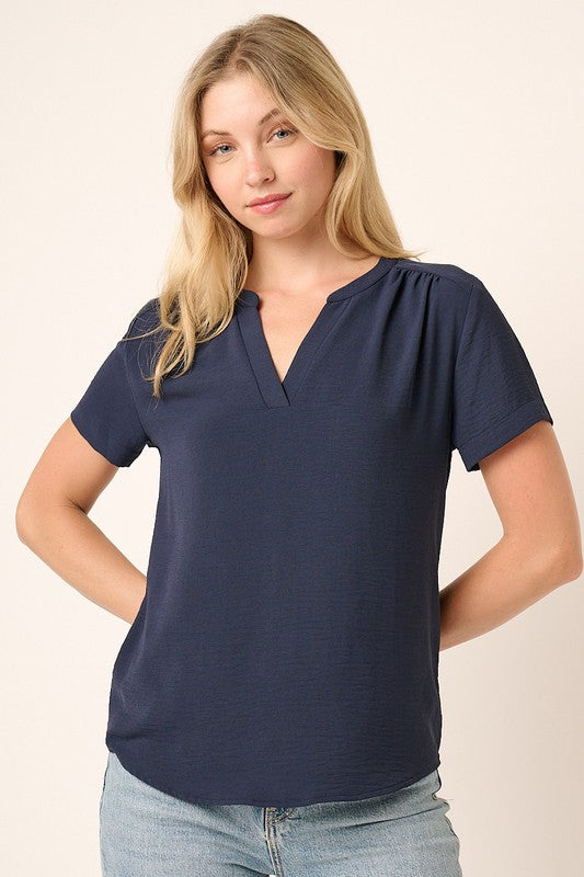 Shirred Shoulder V-Neck Top - 2 Colors