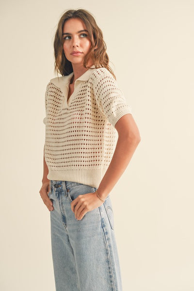 Open Knit Collared Top