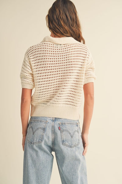 Open Knit Collared Top