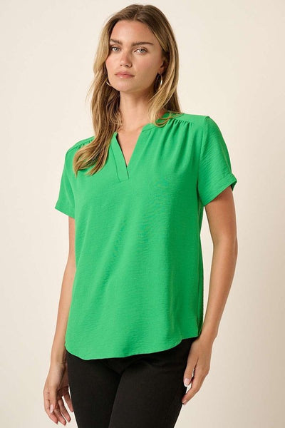 Shirred Shoulder V-Neck Top - 2 Colors