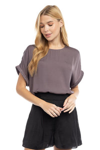 Pleated Trim Short Sleeve Top - 2 Colors