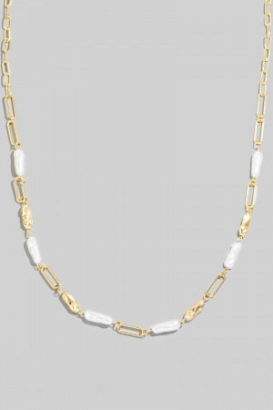 Oval Pearl Chain Link Necklace