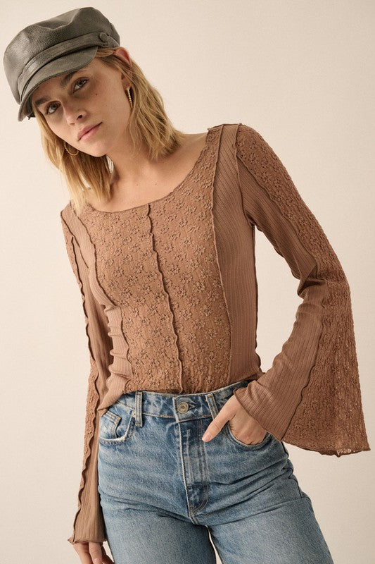 Seamed Contrast Lace Top