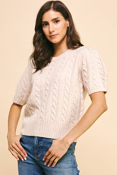 Cable Knit Short Sleeve Top