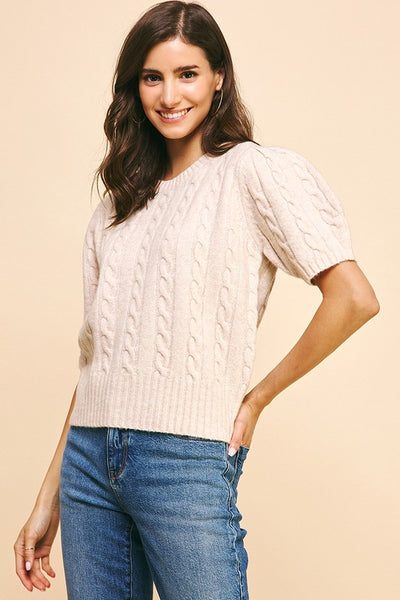 Cable Knit Short Sleeve Top