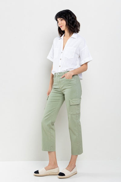 Cropped Cargo Straight Jeans